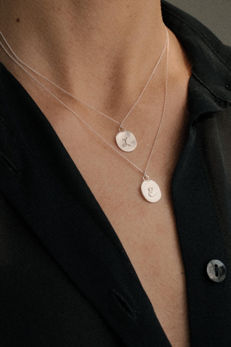 Initial Charm Necklace, Personalised Letter Medallion, Raised Relief Letter image 3
