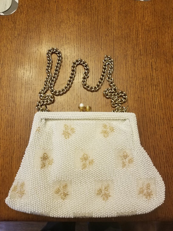1960s Lumured Petite Bead Purse and Mirror Set