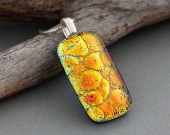 Handmade Red Orange Necklace For Women - Dichroic Glass Pendant Necklace - Colorful Necklace - Fused Glass Necklace Pendant