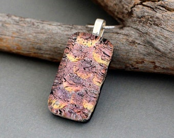 Pink Pendant Necklace - Fused Glass Pendant - Unique  Handmade Gift For Women - Dichroic Glass Jewelry