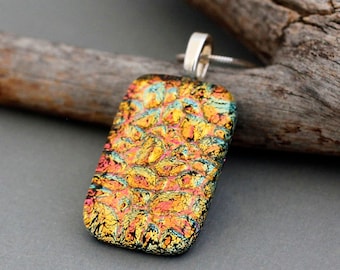 Orange Necklace Pendant - Dichroic Glass - Unique Gift For Women - Handmade Jewelry - Fused Glass Jewelry - Fall Necklace