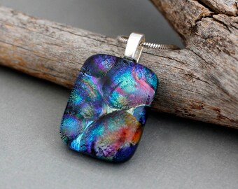 Rainbow Necklace For Women - Handmade Jewelry - Unique Dichroic Glass Pendant Necklace - Unique Gift For Women