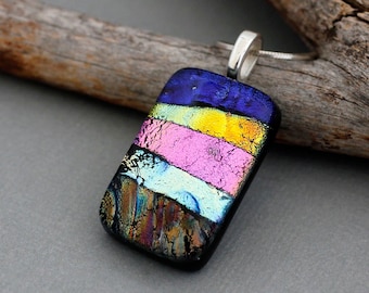 Multicolor Necklace For Women - Unique Gift - Dichroic Fused Glass Pendant - Dichroic Jewelry - Unique Jewelry For Women