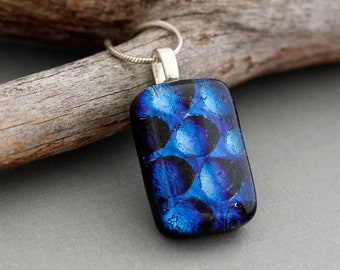 Unique Necklace For Women - Blue Glass Necklace - Blue Necklace - Gift For Mom - Blue Jewelry - Dichroic Glass Pendant Necklace