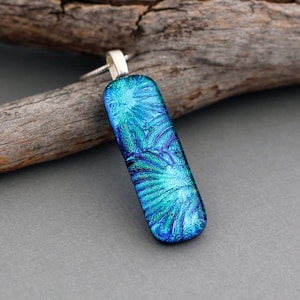 Dichroic Glass Pendant Necklace - Blue Green Necklace For Women - Unique Gift For Women - Unique Jewelry - Fused Glass Jewelry