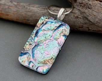 Women Handmade Transparent Glass Oval Pendant Necklace dichroic glass jewelry Gift Jewelry 3582
