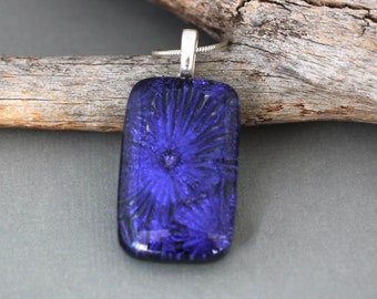 Purple Fused Glass Pendant Necklace - Dichroic Glass Jewelry  -  Handmade Gift For Her