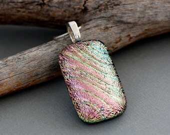 Pink Necklace For Women - Pink Jewelry - Dichroic Fused Glass Jewelry - Necklace Pendant - Unique Gift For Women