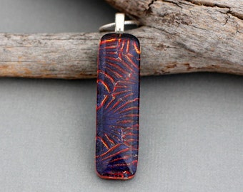 Unique Purple Dichroic Glass Necklace For Women - Fused Glass Pendant Jewelry - Unique Gift For Her - Dichroic Jewelry