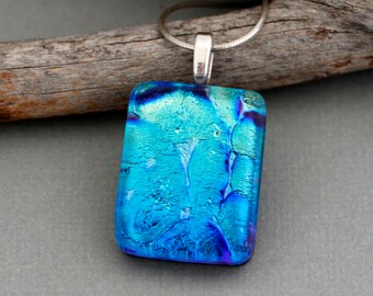 Blue Dichroic Glass Pendant  - Unique Necklace for Women - Gift For Women - Blue Pendant Necklace - Fused Glass Jewelry