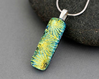 Lime Green Necklace For Women - Dichroic Glass Pendant - Holiday Gift For Her