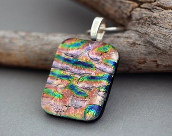 Unique Gift For Women - Purple and Pink Necklace Pendant - Fused Glass Pendant -  - Handmade Dichroic Glass Jewelry