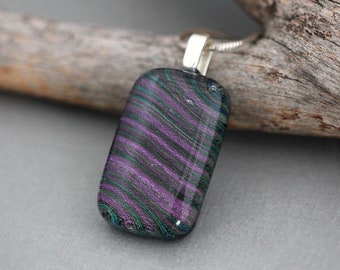 Unique Necklace For Women - Fused Glass Jewelry - Purple Dichroic Glass Pendant Necklace - Fused Glass Necklace