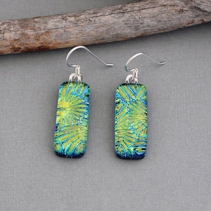 Sterling Silver Dichroic Glass Earrings - Unique Birthday Gift - Handmade Fused Glass Earrings For Women