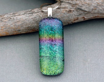 Rainbow Dichroic Glass Pendant Necklace - Rainbow Jewelry Gift For Her - Fused Glass Jewelry - Unique Necklace For Women