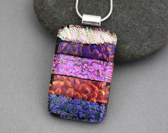 Large Glass Pendant Necklace For Women - Statement Jewelry - Dichroic Glass Pendant - Unique Gift For Her