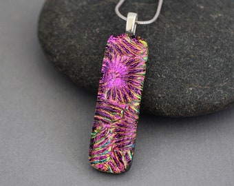Bright Pink Dichroic Pendant Necklace For Women - Dichroic Fused Glass Jewelry - Unique Jewelry - Gift For Her