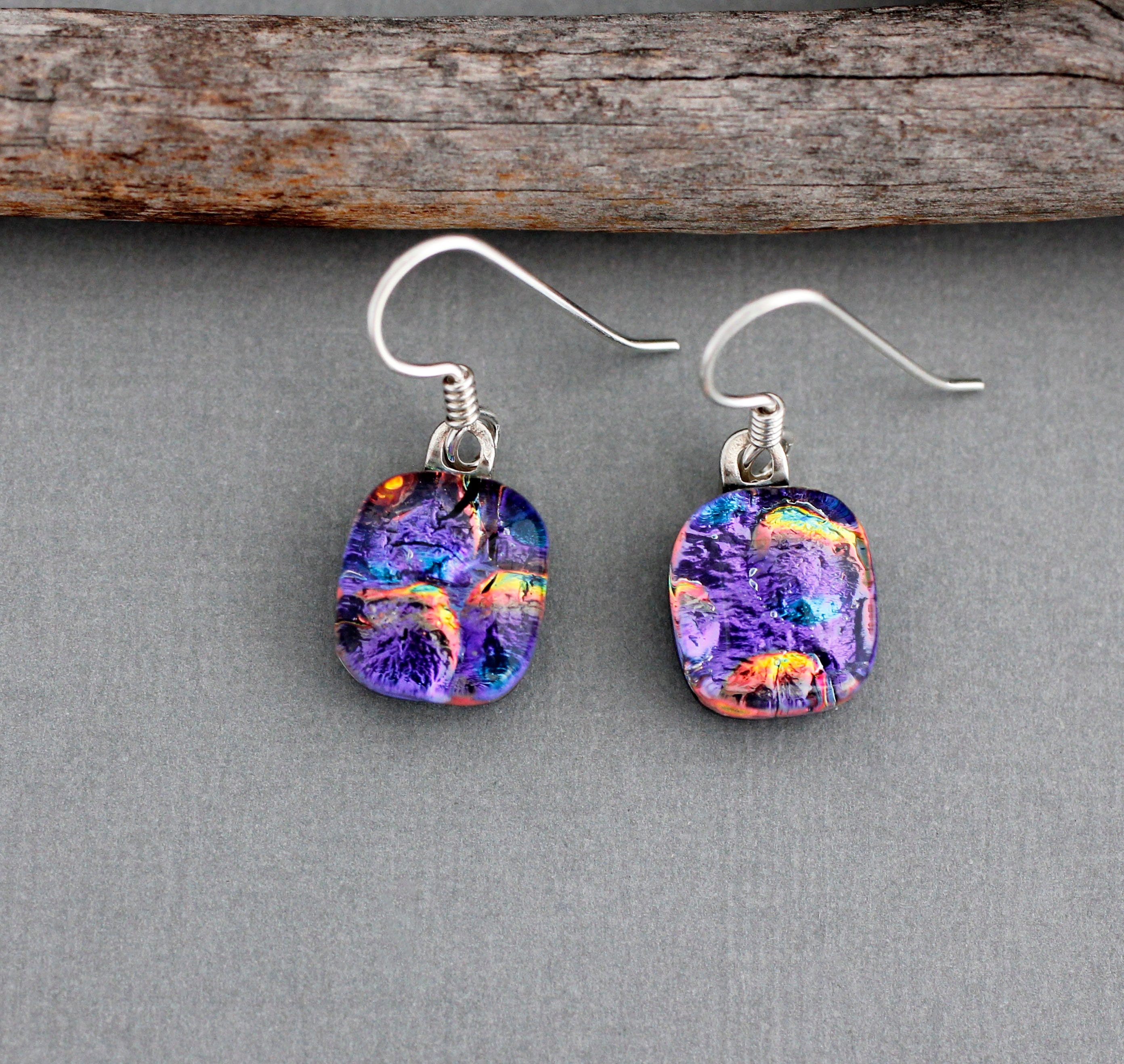 Fused Glass Earrings - Purple Dangle Earrings - Christmas ...