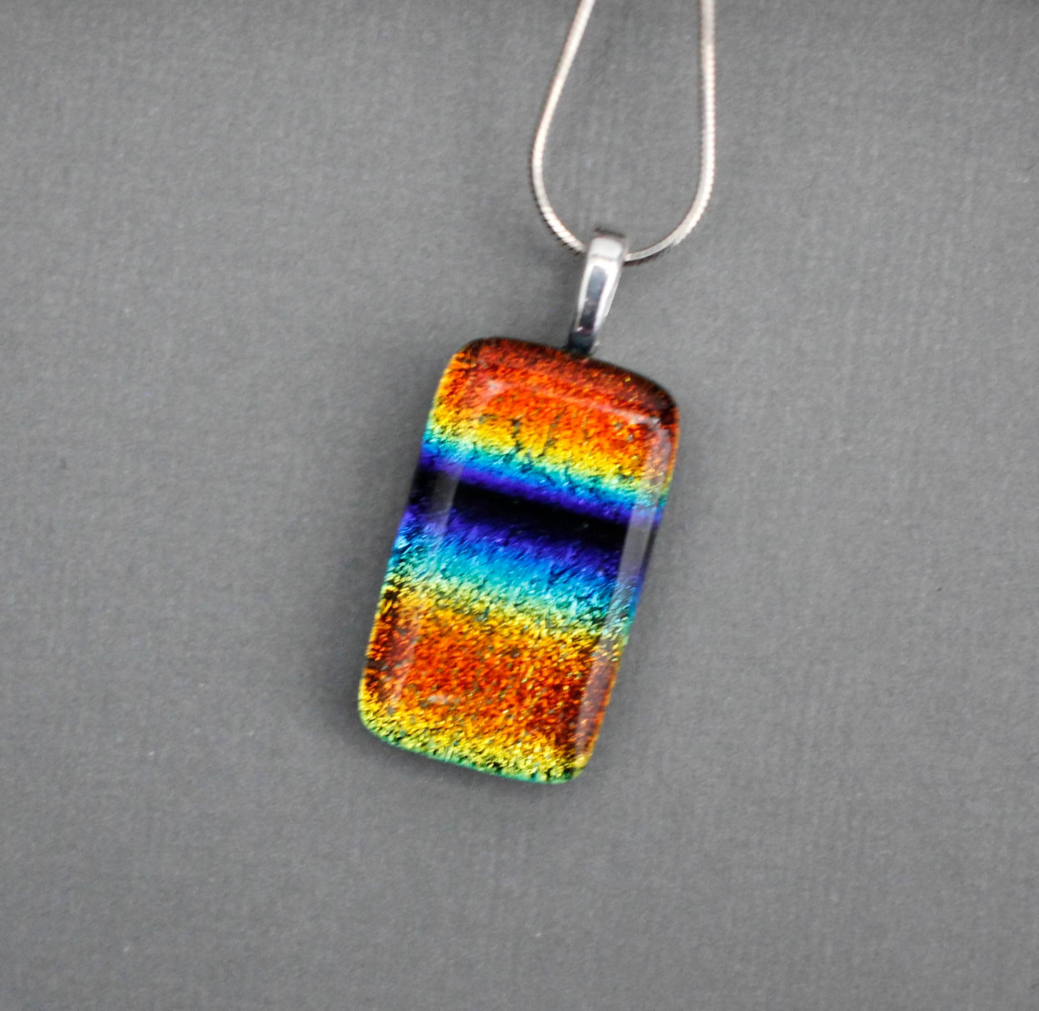 Rainbow Dichroic Glass Pendant Necklace For Women - Rainbow Jewelry - Rainbow Pride Necklace 