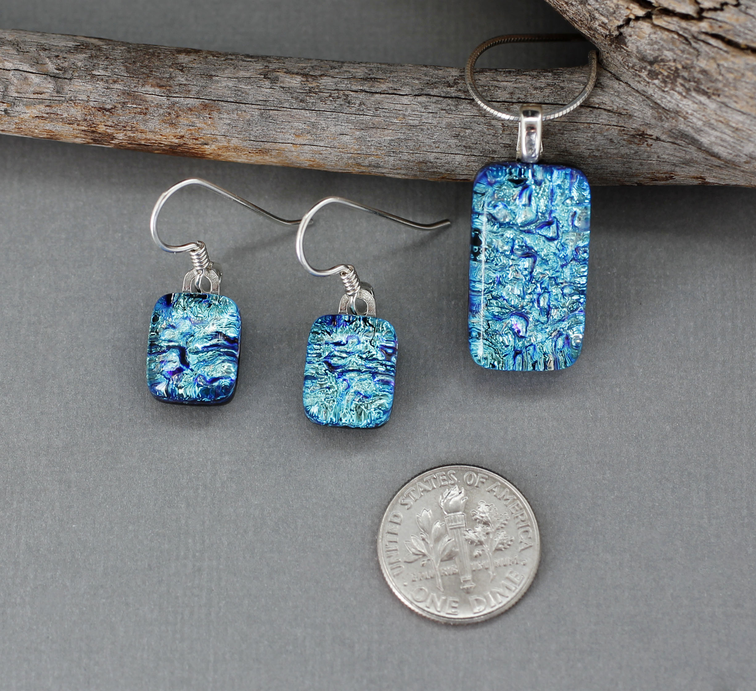 Blue Dichroic Glass Jewelry Set - Unique Gift For Women - Unique