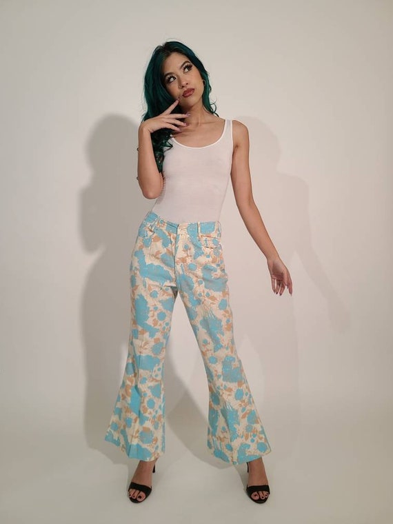 1960s/1970s floral pastel flare bell bottoms - image 3