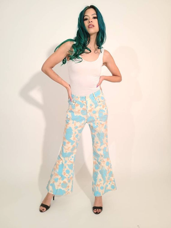 1960s/1970s floral pastel flare bell bottoms - image 4