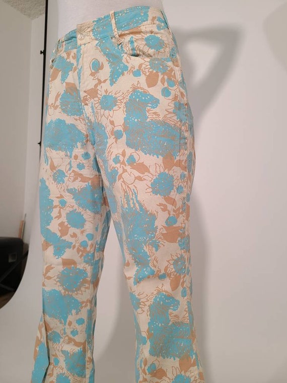 1960s/1970s floral pastel flare bell bottoms - image 5