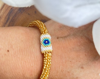 Beaded evil eye Bracelet Nepal Women Handmade    Glass Beaded Handmade Bracelet Croshet Bracelets Gift A Cause Yoga Boho Rolled Bracelet