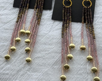 Long beaded fringe earrings spectacular beaded earrings boho earrings