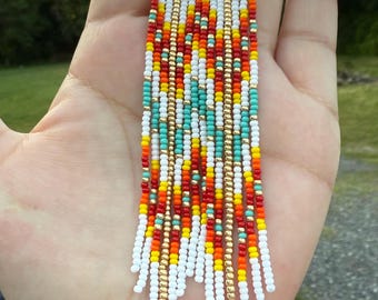 Turquoise ombre earrings,Beaded Earrings,Beaded Fringe Earrings,Long Seed bead Earrings,Handmade Jewelry