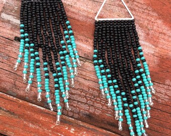 Native American Style Earrings/Brick Stitch/Fringe Beaded Earings/Beaded Jewelry