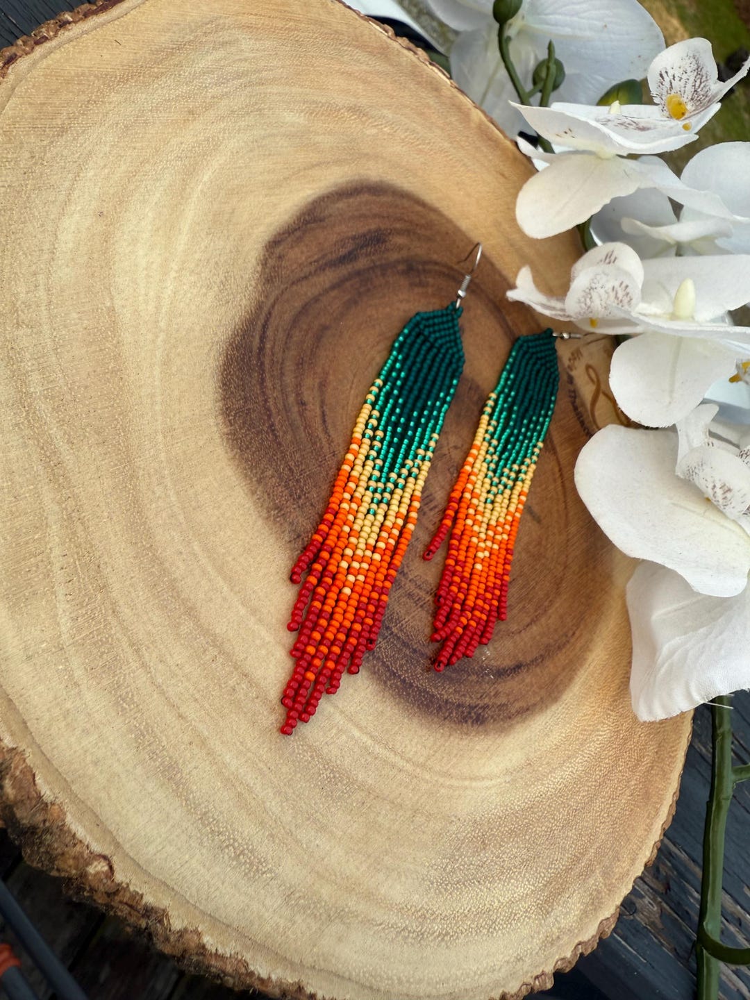 Seed Bead Woven Earrings | Long Colourful Earrings | Dangle Tassel ...