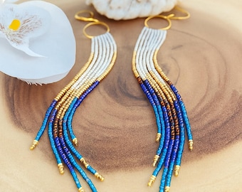 Handmade Beaded Fringe Earrings –  Statement Jewelry – Festival Earrings – Boho Dangle Earrings