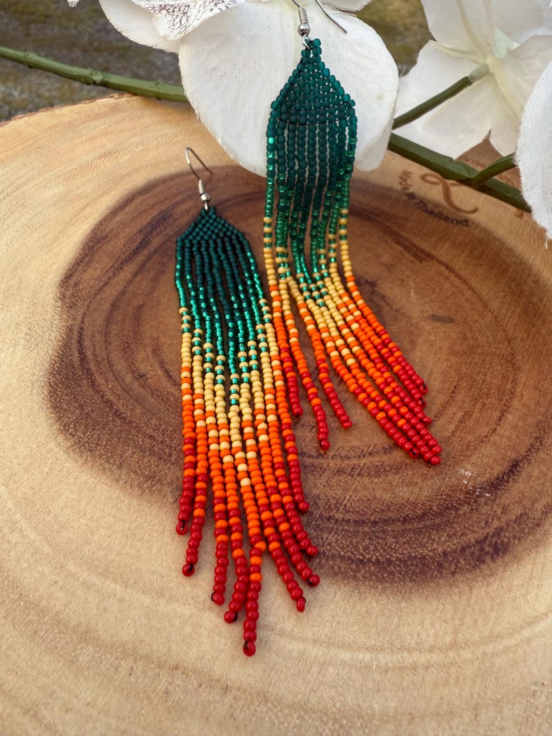 Seed Bead Woven Earrings | Long Colourful Earrings | Dangle Tassel ...