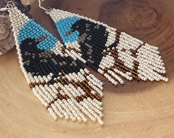 Beaded Raven Earrings, Statement Dangle Earrings