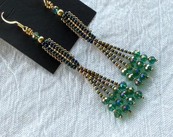 Long beaded fringe earrings spectacular beaded earrings boho earrings