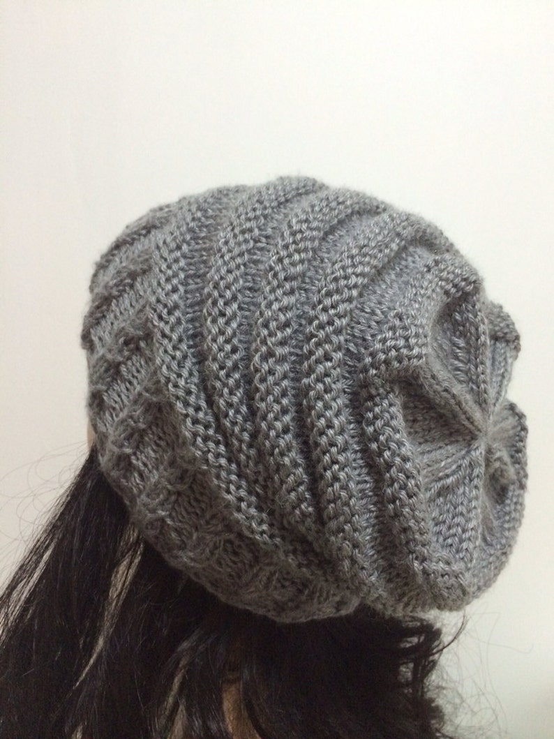 Grey Hand Knit Hatslouchy Women Hat Wool Beret Knit Beret Etsy