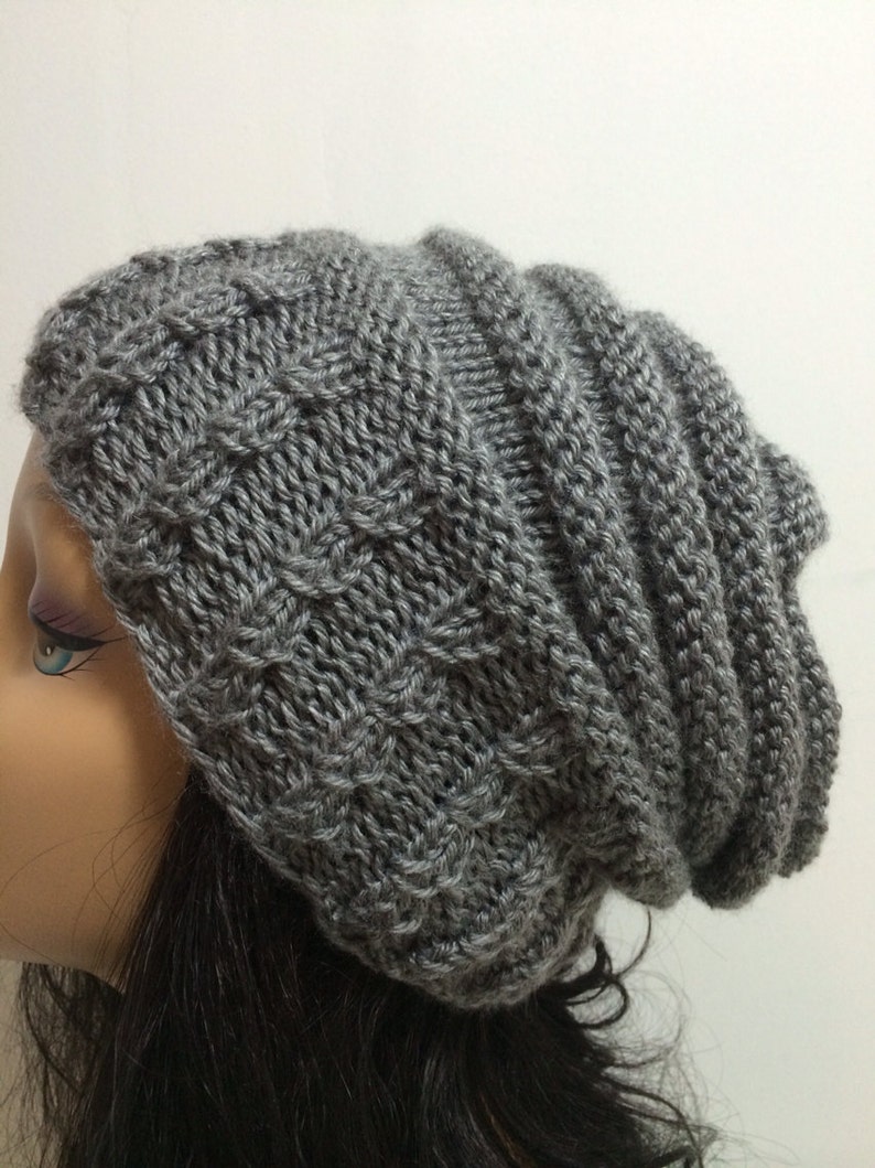 Grey Hand Knit Hatslouchy Women Hat Wool Beret Knit Beret Etsy