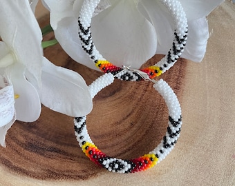 White Native Style Earrings,Ethnic Style Earrings,Hoop Earrings,Beaded Crochet Hoops Earrings