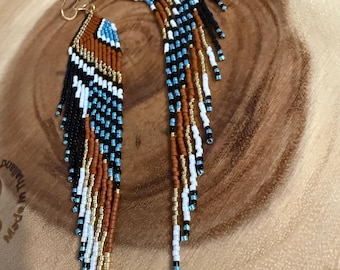 Native American Style Earrings/Brick Stitch/Fringe Beaded Earings/Beaded Jewelry
