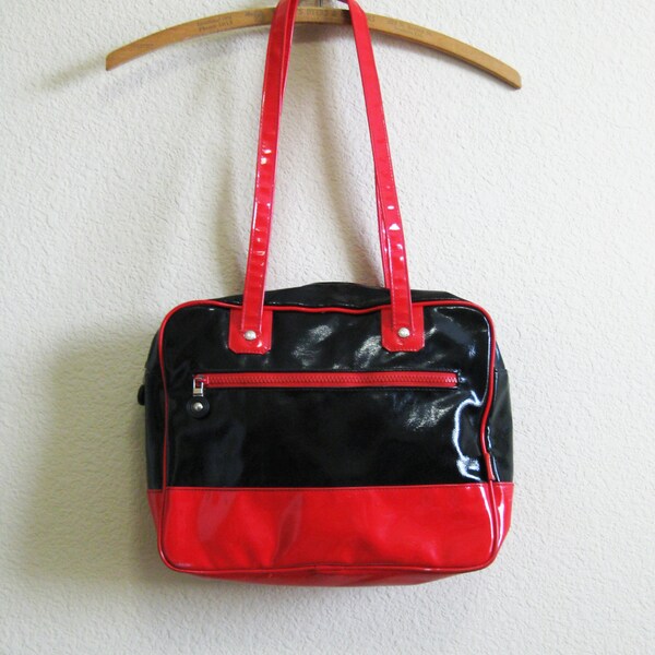 Mod Red Black Handbag ITALY Vegan - 1970s Mod Italian Handbag FIORUCCI Shoulder Purse