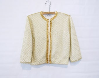 White Gold Lame Cropped Cardigan Medium 