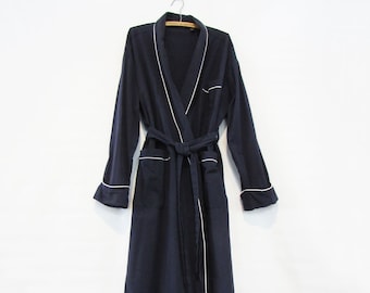 Navy Blue Cotton Robe One Size - Club House Macys -  Lightweight Cotton Pique Robe