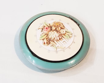1920s Floral Powder Compact - Flapper Era Celluloid Powder compact w / mirror
