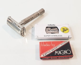 Gillette Metal Super Speed Razor G-1 1961 - Gillette Double Edge Safety Razor com lâminas