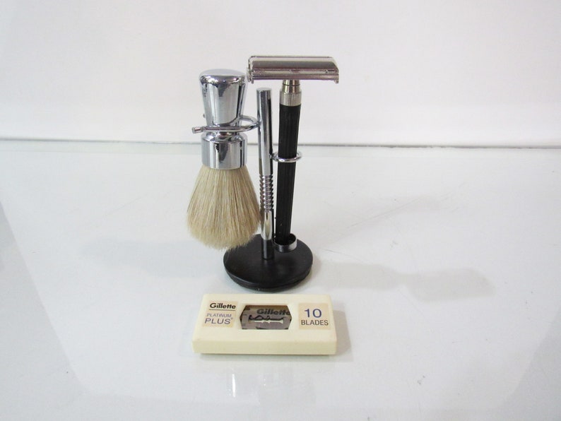 Chrome Safety Razor Stand W/ Gillette Razor and Shaving Brush Etsy