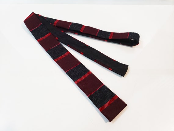 Burgundy Red Gray Wool Skinny Tie - Mid Century M… - image 1