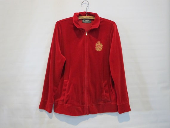 Ralph Lauren Red Velvet Track Jacket Large XL Gold Medallion | Etsy