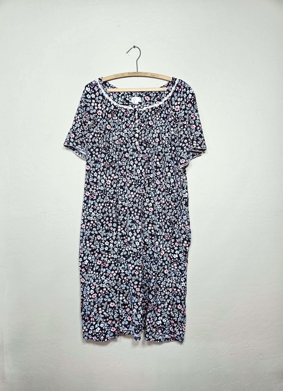 Floral Cotton Jersey Nightgown Plus Size 3X - Soft Jersey House Dress - Cozy and Feminine!