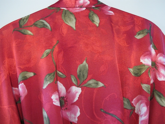 Sexy Red Floral Sheer Satin Floral Robe Medium - … - image 6